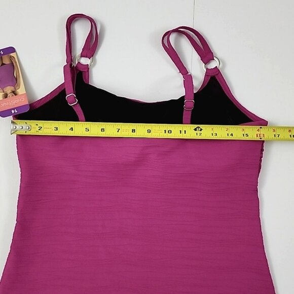CHRISTINA Women's 2 Piece Tankini Swimsuit Fuschia Black Built-In Bra Size 14 - Picture 5 of 16